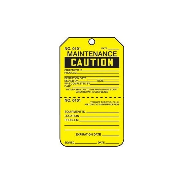 Accuform Safety Tags, CAUTION MAINTENANCE, Perforated, 5.75in x 3.25in, RP-Plastic, 5PK TPP206PTM - main